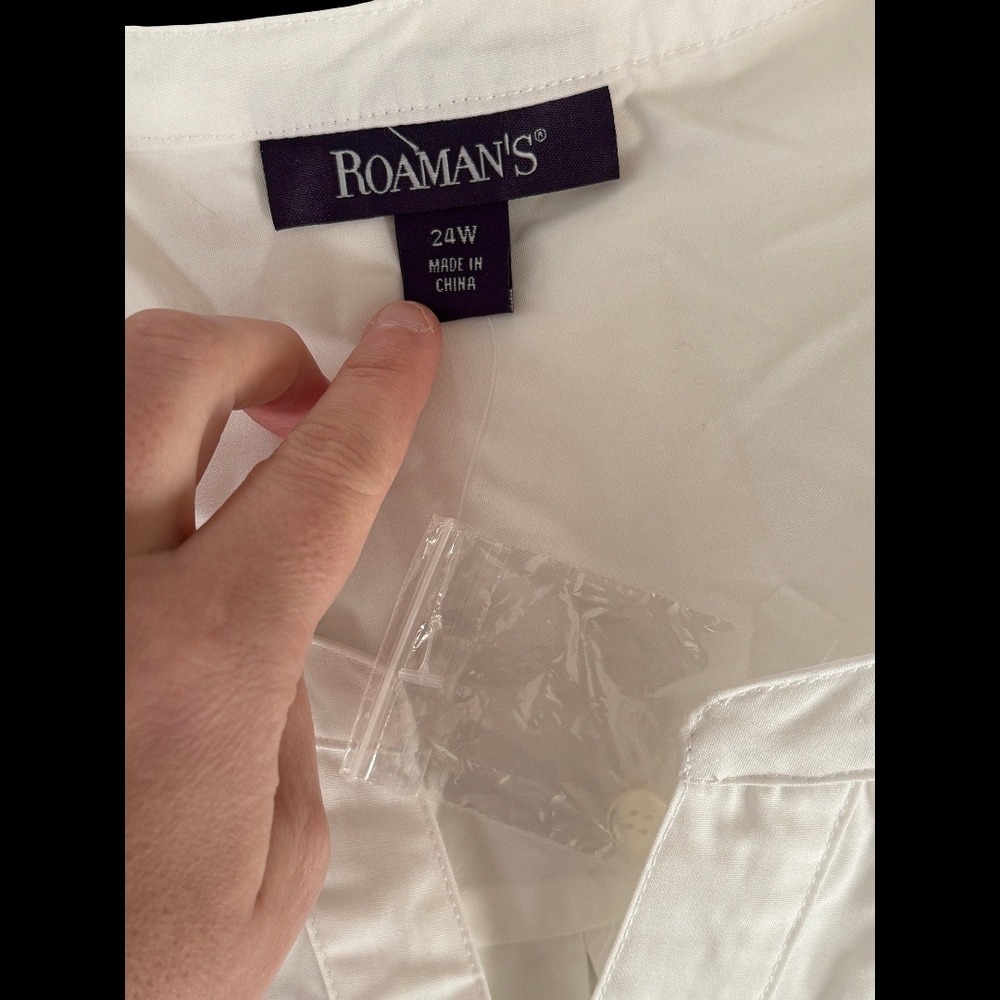 Roaman's White Pintuck Split Neck Tunic Blouse Plus Size 24W Long Sleeve - Picture 5 of 11